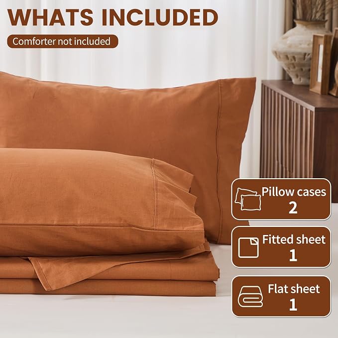 100% Linen Sheets California King Size, Breathable & Durable 4-Piece Bed Flax - Image 6