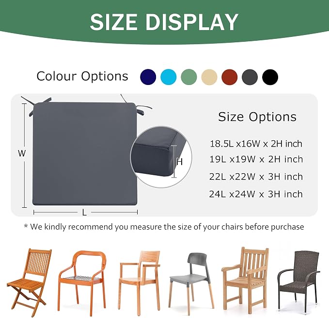 Outdoor Chair Cushions Set of 2: Waterproof & Fade Resistant Seat Cushion - Image 6