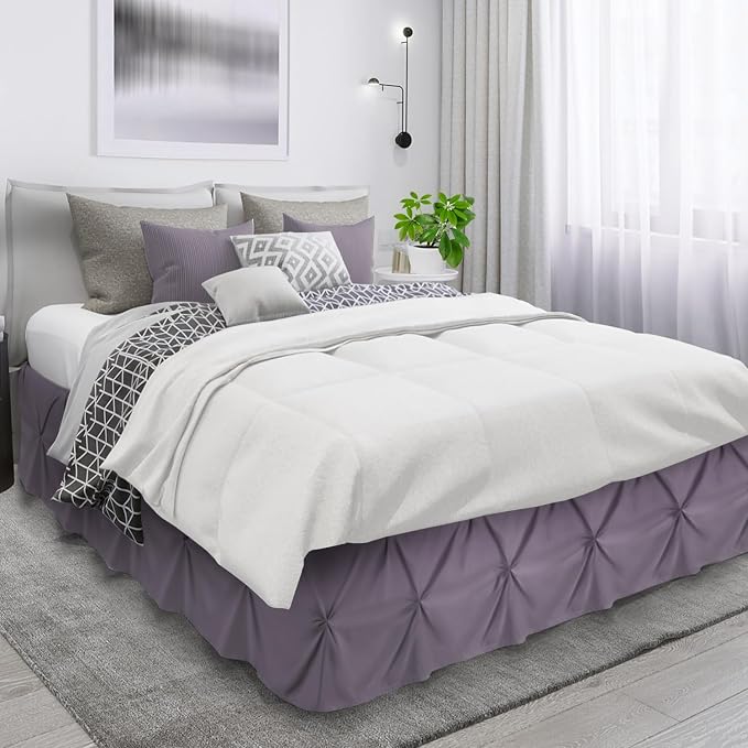 Nestl Grayish Purple Bed Skirt Cal King Size, Pinch Pleat Cal King Bed Skirt - Image 3