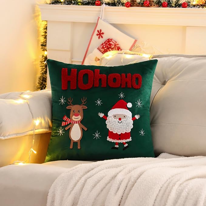 LUOYEHK Christmas Pillow Covers 18x18 Set of 2 Cute Santa Claus and Reindeer - Image 4
