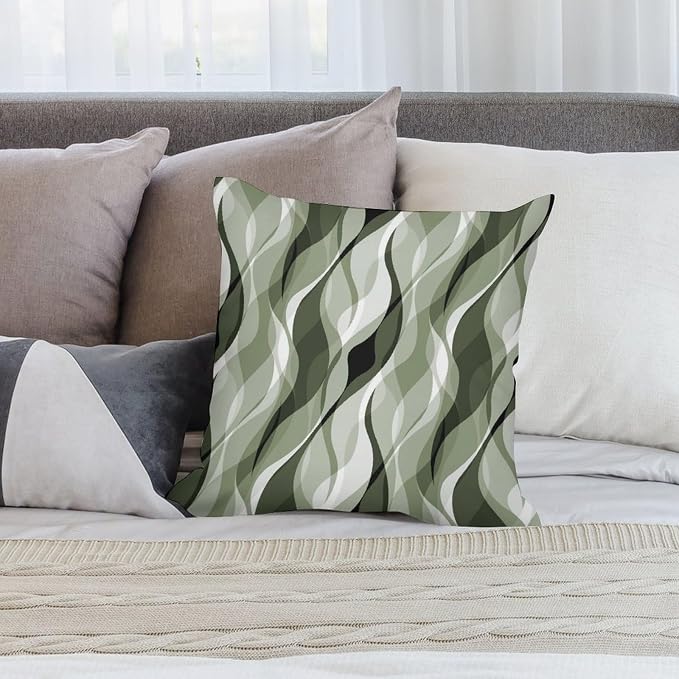 Sage Green Throw Pillow Covers Abstract Ombre Green and Grey Striped Decorations - Image 4