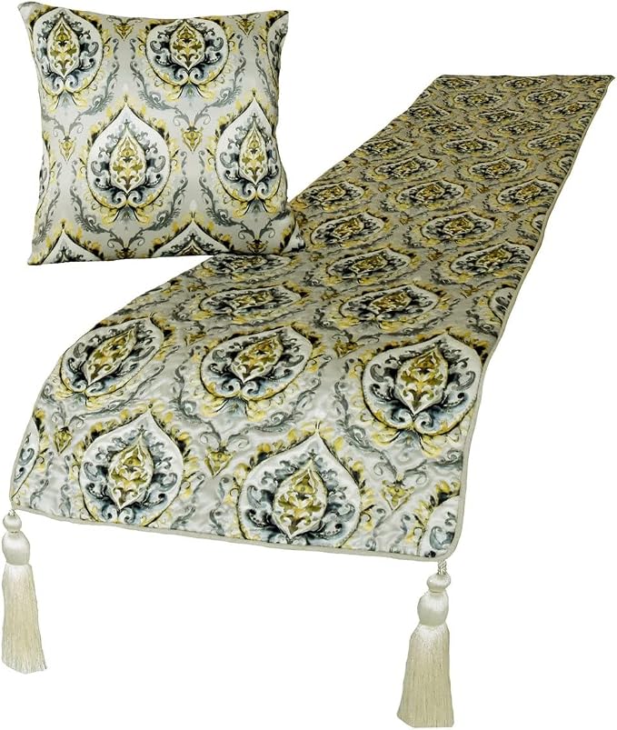 The HomeCentric King/Queen/Twin Grey & Yellow Designer Twin 53"x18" Bed Runner - Image 3