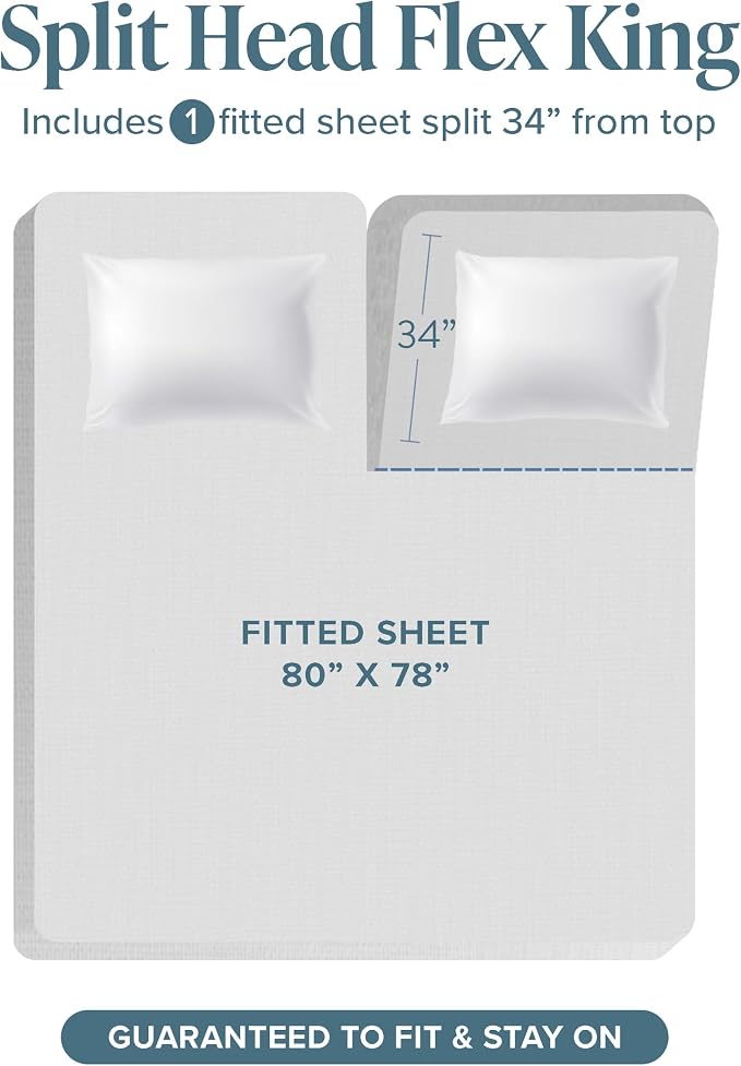 Bare Home Fitted Bottom Sheet Split Head Flex King Size - Image 2