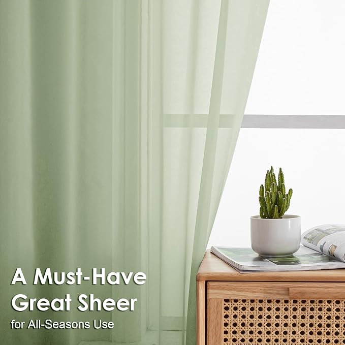 OVZME Light Green Sheer Curtains 72 Inches Long 2 Panels - Image 3