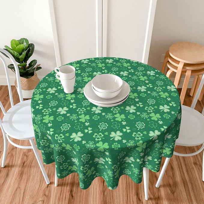 St.Patrick's Day Tablecloth Round 70×70 Inch, Spring Green Luck Shamrock - Image 2