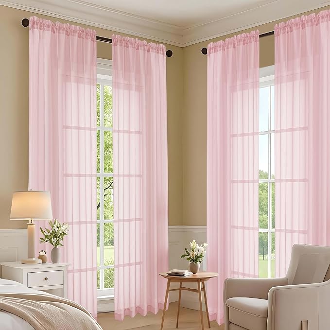 OVZME Sheer Blush Pink Curtains 108 Inches Long 2 Panels Set, 59 Inch Extra - Image 7