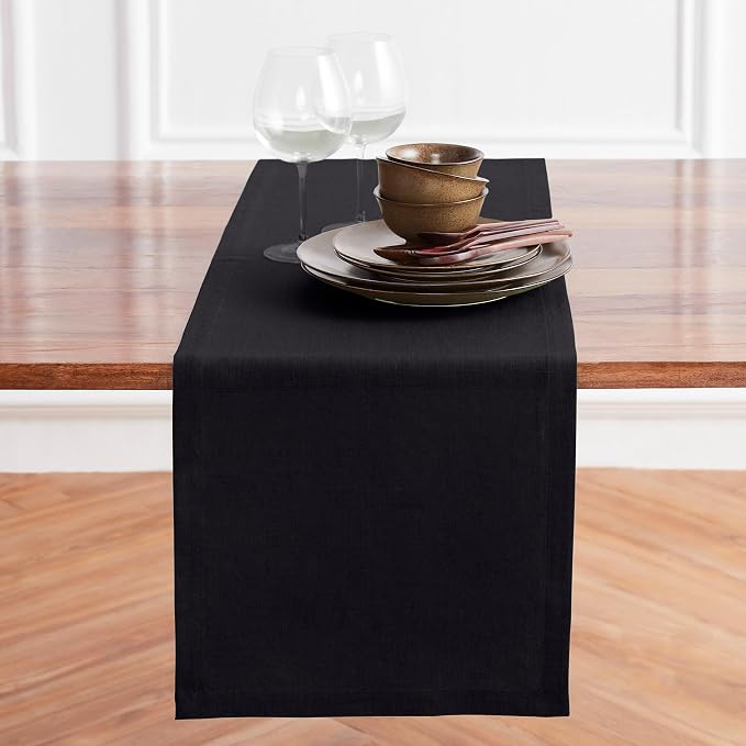 Solino Home Linen Black Table Runner 72 Inches Long - Image 2