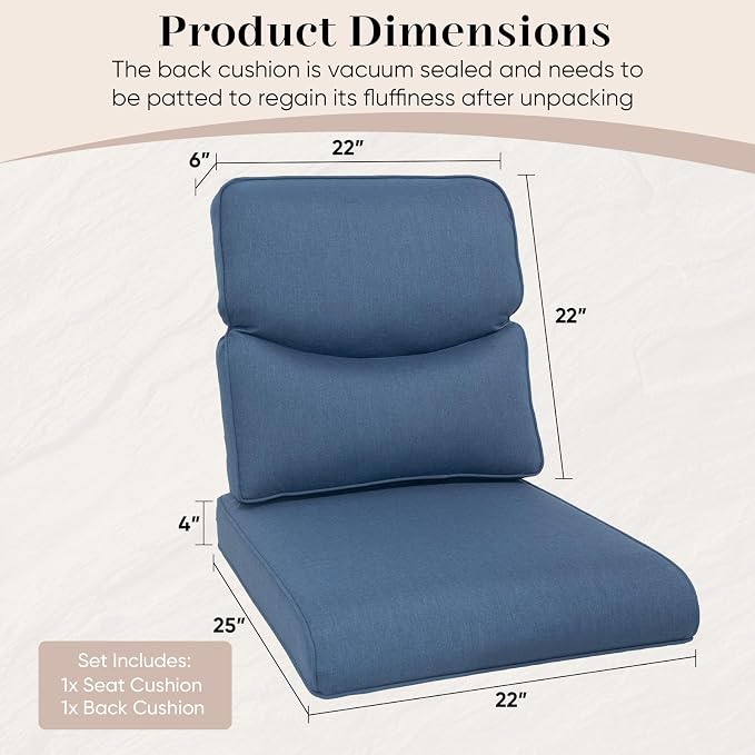 Outdoor Chair Cushions Set of 2-22 x 25 Inch Fade Resistant Patio Chair - Image 7