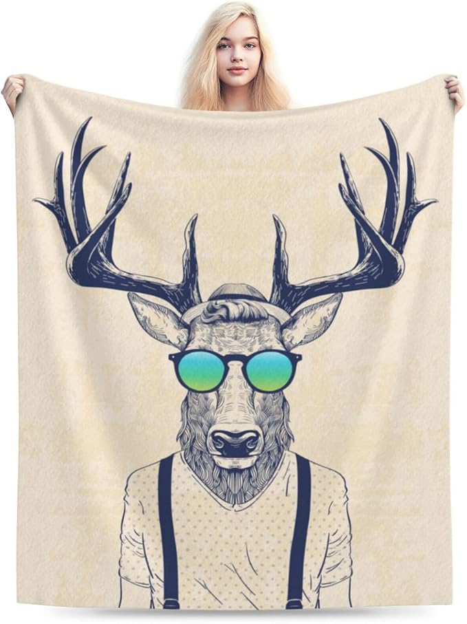 HGOD DESIGNS Deer Throw Blanket Deer Dressed up Like Cool Hipster Blanket Super - Image 6
