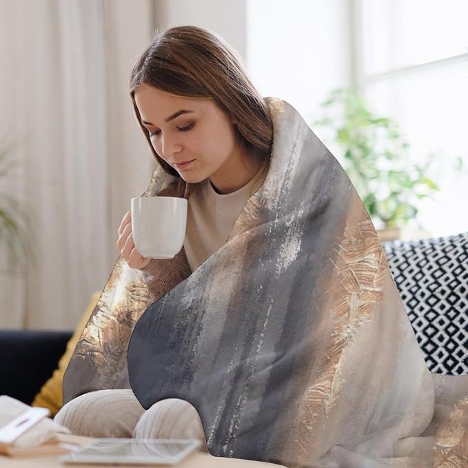 Abstract Gradient Blanket, Modern Fashion Baroque Gold Grey Painting Strokes - Image 7