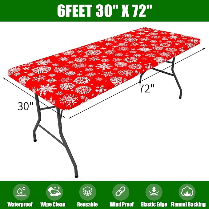 Smiry Plastic Christmas Tablecloth, Snowflake Waterproof Elastic Fitted Table - Image 7
