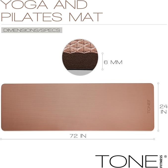 TONE Fitness Yoga Mat 1/4" Thick Non Slip Exercise & Pilates Mat - Image 5