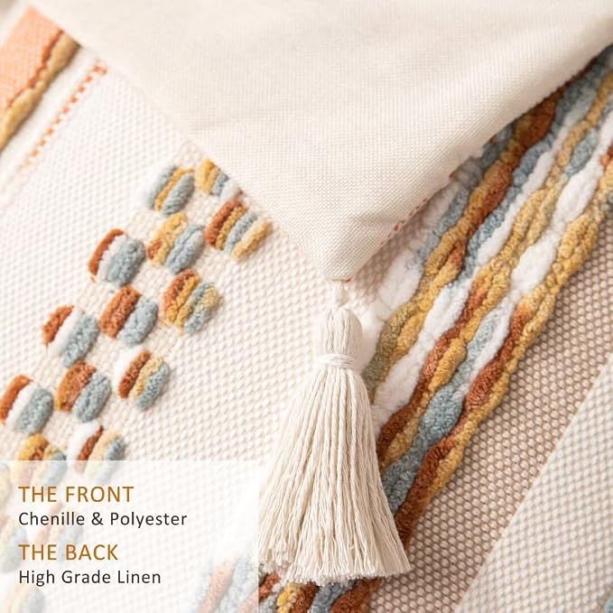 Boho Throw Pillow Covers 18x18 Set of 2 Woven Tufted Farmhouse Pillows Cover - Image 2