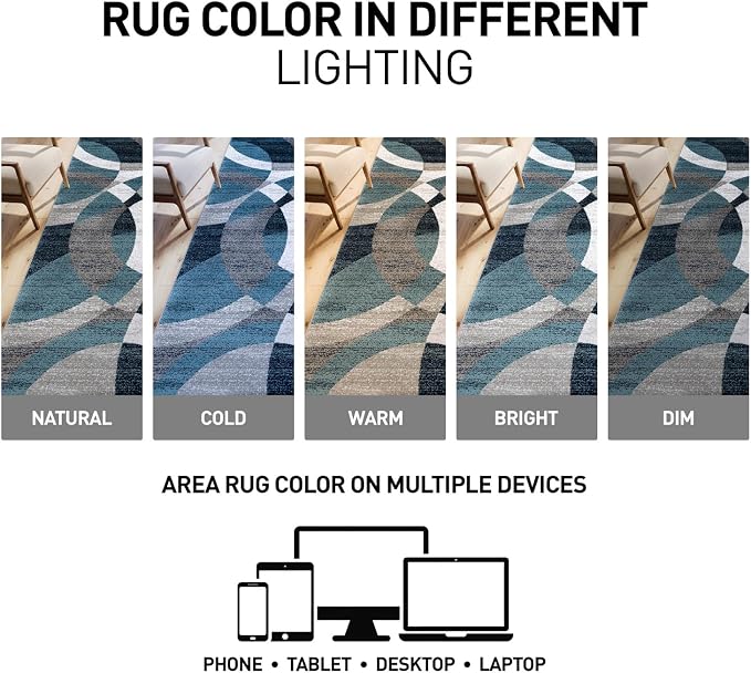 Rugshop Blue Modern Geometric Indoor Small Area Rug, Overlapping Circle Pattern - Image 5