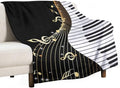 Music Note Blanket Black White Piano Keys Gold Music Note Soft Cozy Lightweight by JADERYS