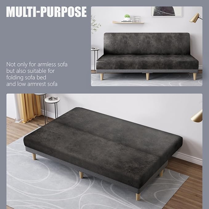 molasofa Leather Like Stretch Futon Slipcover Armless Futon Bed Sofa Cover - Image 5
