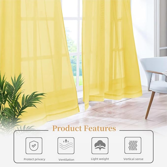 Sheer Curtains 72 Inches Long 2 Panels, Rod Pocket Short Curtain - Image 6