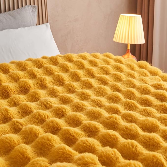 Lotus Karen Faux Fur Throw Blanket Ginger Yellow - Image 7