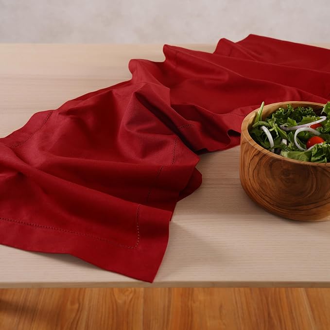 Home Ekaa Red Cotton Linen Table Runner 36 Inches Long – Washable Hemstitch 14 - Image 2