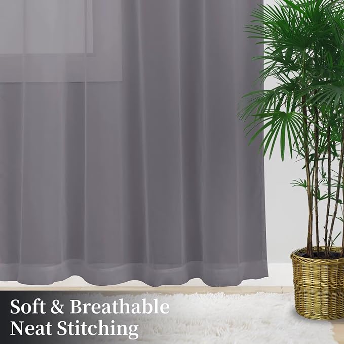 Sheer Curtains 54 Inches Long 2 Panels, Rod Pocket Short Curtain - Image 8