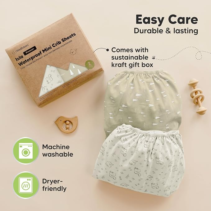 2-Pack Waterproof Pack and Play Sheets, Mini Crib Sheets Fitted - Image 8