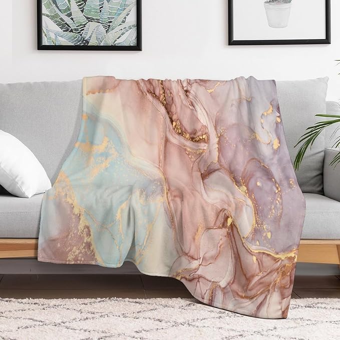 Abstract Marble Blanket, Modern Luxury Baroque Golden Pink Purple Stone Veins - Image 6