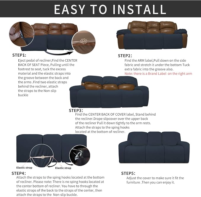 Easy-Going 8 Pieces Recliner Sofa Stretch Sofa Slipcover Sofa Cover Furniture - Image 7
