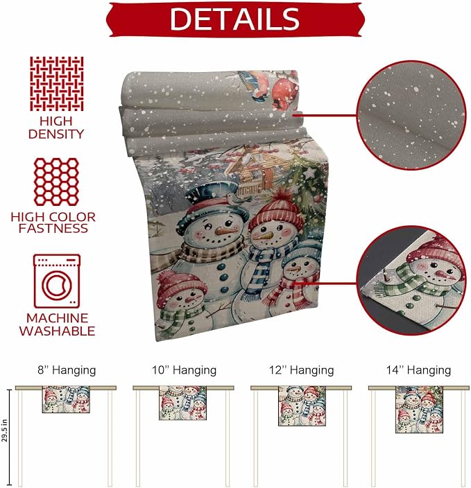 Christmas Table Runner, 13x120 Inch, Snowman Family Table Runners Pine Tree - Image 5
