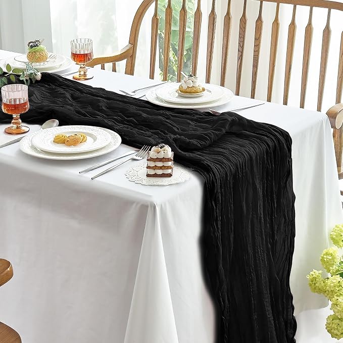 IVAPUPU 10 Pcs Cheesecloth Halloween Table Runner - 10ft Black Boho Gauze Black by IVAPUPU