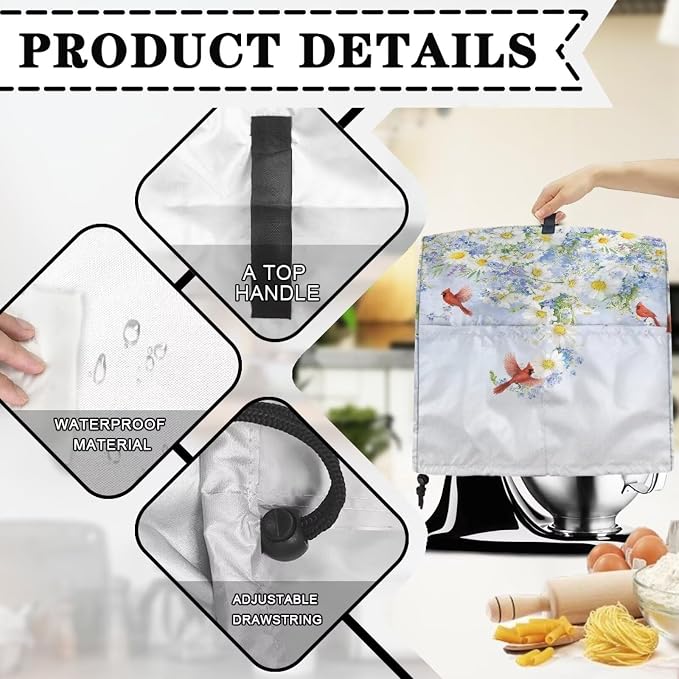 Cardinal Bird with Flower Mixer Dust Covers 4.5-5 Quart Stand Mixer Covers - Image 7