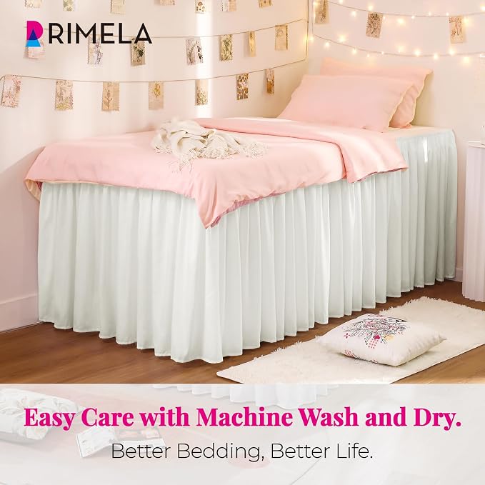 RIMELA Dorm Bed Skirt Twin XL 42 Inch Drop, Warm White Bedskirt Solid Silky - Image 2