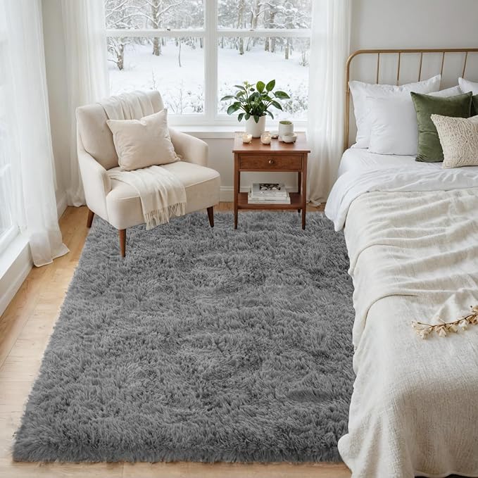 4x6 Area Rugs for Living Room Rug: Soft Fluffy Shag Light Gray Rugs for Bedroom - Image 3