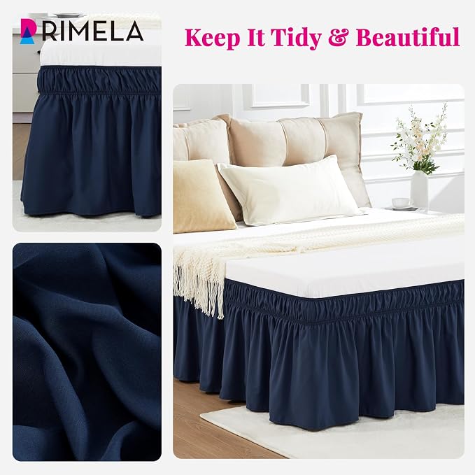 RIMELA Navy Blue Bed Skirt Queen Size 15 Inch Drop, Elastic Bed Skirting - Image 8