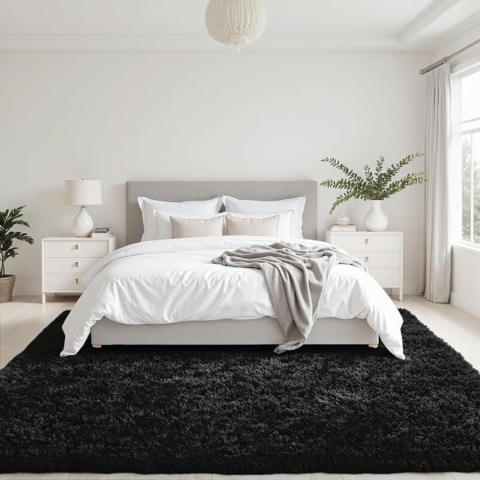 5x8 Area Rugs for Living Room: Soft Fluffy Shag Black Rugs for Bedroom - Image 4