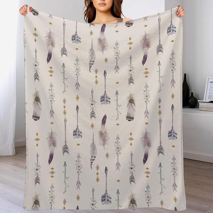 Boho Tribe Blanket, Bohemian Aztec Ethnic Tribe Native Tribal Arrows Feathers - Image 8