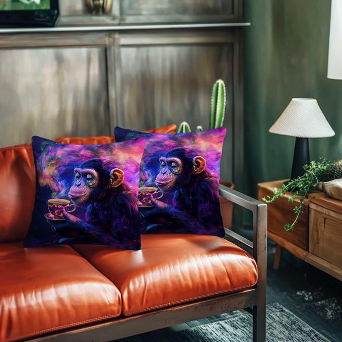Trippy Monkey Throw Pillow Covers Set of 2 | Hippie Decorative Square Cushion - Image 6