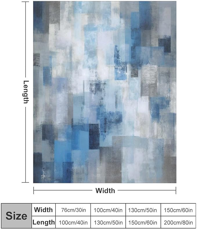 Fashion Gradient Blanket, Modern Art Abstract Blue Grey Check Painting Strokes - Image 2