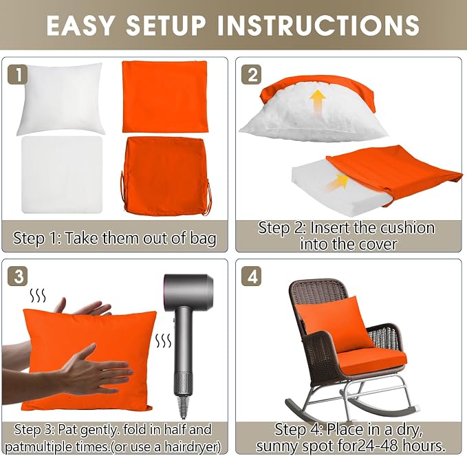 Outdoor Seat Cushion Set 24 x 24 In, Water-Resistant & Fade-Resistan, Patio - Image 7