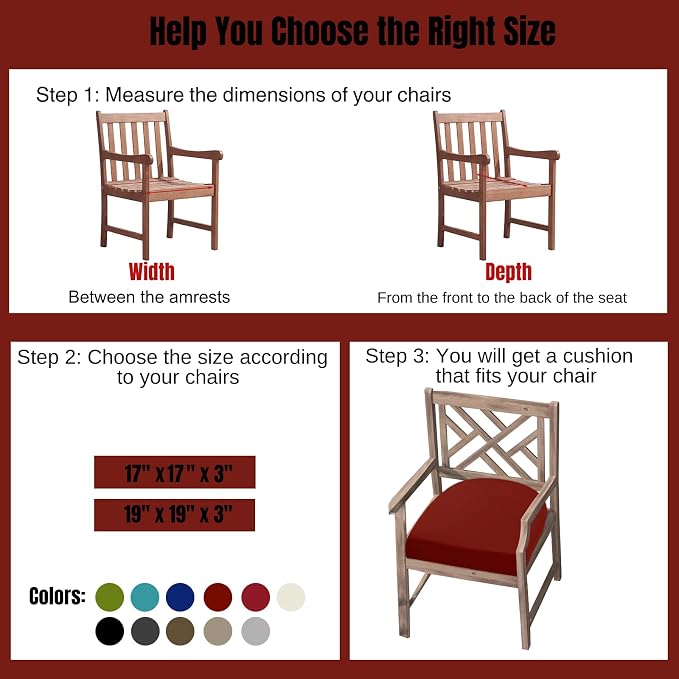idee-home Outdoor Chair Cushions Set of 2, Thick 17" x 17" x 3" Patio Chair - Image 4
