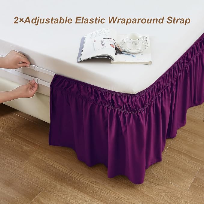 MEILA Wrap Around Bed Skirt Three Fabric Sides Elastic Dust Ruffled 16 Inch - Image 2
