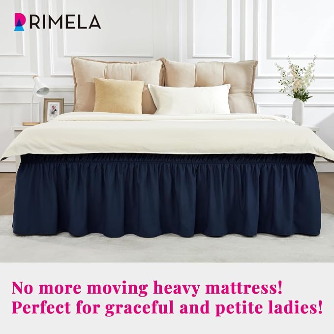 RIMELA Navy Blue Bed Skirt King Size 15 Inch Drop, Elastic Bed Skirting - Image 2
