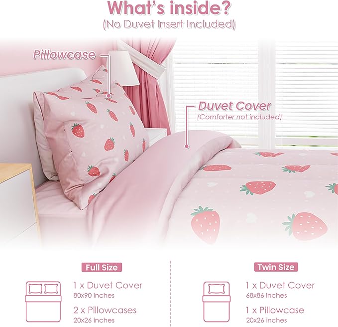 SANDJEST Strawberry Duvet Cover Sets Twin Size - Image 2