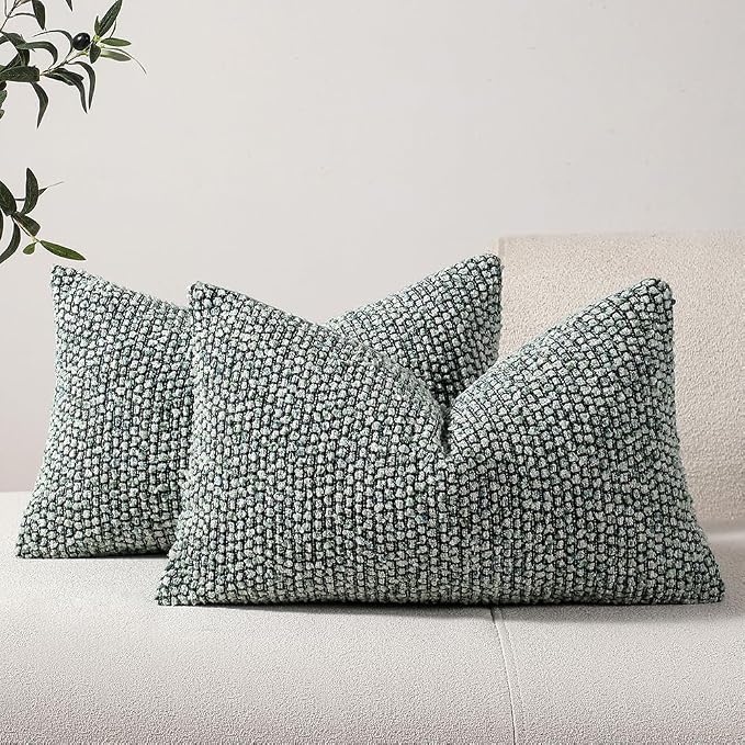Striped Throw Pillow Covers 12x20 Set of 2 Green Textured Polyester Chic Morden by DEZENE
