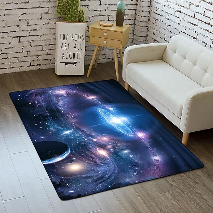 Outer Space Galaxy Area Rug for Boys Room 5x8 ft Soft Non-Slip Solar System 3D by Home
