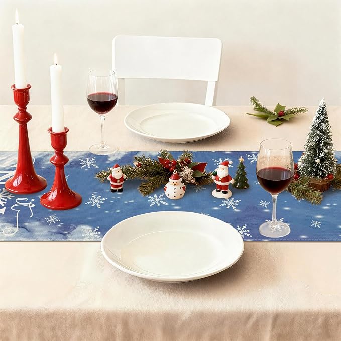 OTOSTAR A Couple Snowman Let It Snow Christmas Table Runner, Xmas Seasonal - Image 9