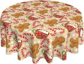 Christmas Tablecloth Round 70×70 Inch, Gingerbread Man Candy Cane Holiday by QANOK