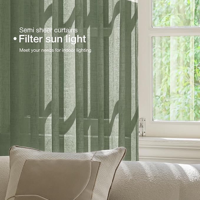 Anmao Natural Linen Curtains for Living Room 45 Inch Length 2 Panels Set - Image 3