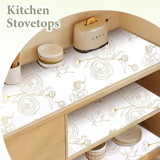 Shelf Liners for Kitchen Cabinets 17.5in x 30FT Non Adhesive Drawer Liner Gold - Image 3