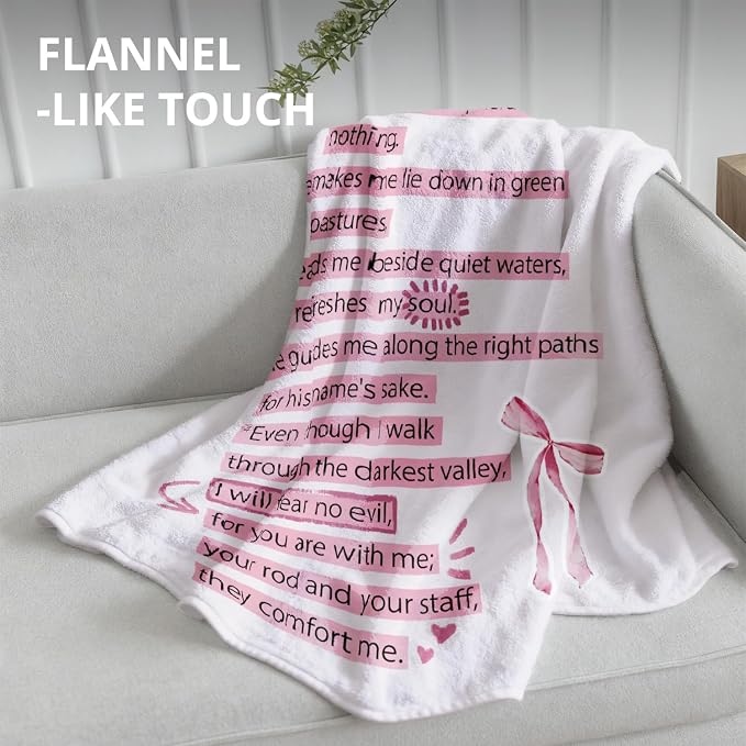 Coquette Pink Bow Christian Blanket, Psalm 23 Bible Verse Throw Blankets - Image 4