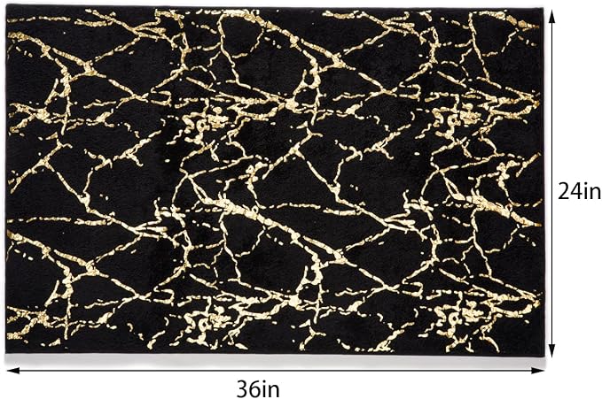 QJHOMO Marble Bathroom Rug Black and Gold Decor Bathroom Rugs Non Slip Bath Mat - Image 2